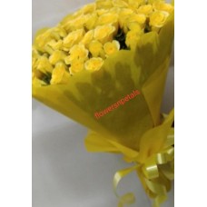 50 Yellow Roses Bunch With 2 layer Yellow Paper Packing